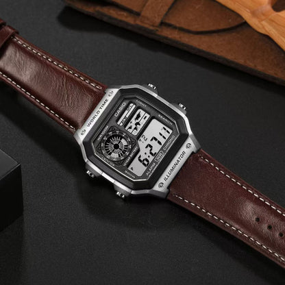 Casio Men's World Time Digital Watch – Classic Leather Strap